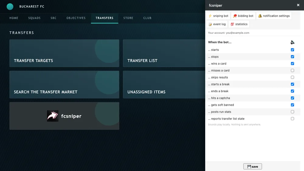 fcsniper showing a CAPTCHA detected alert in the EA FC web app and stopping the run
